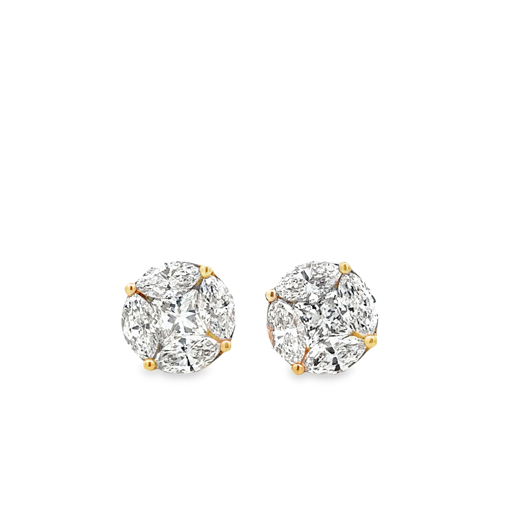 Eurydice 18 Karat Yellow Gold Stud Earring Illusion Setting - 3 Carat Earnut Lab Grown