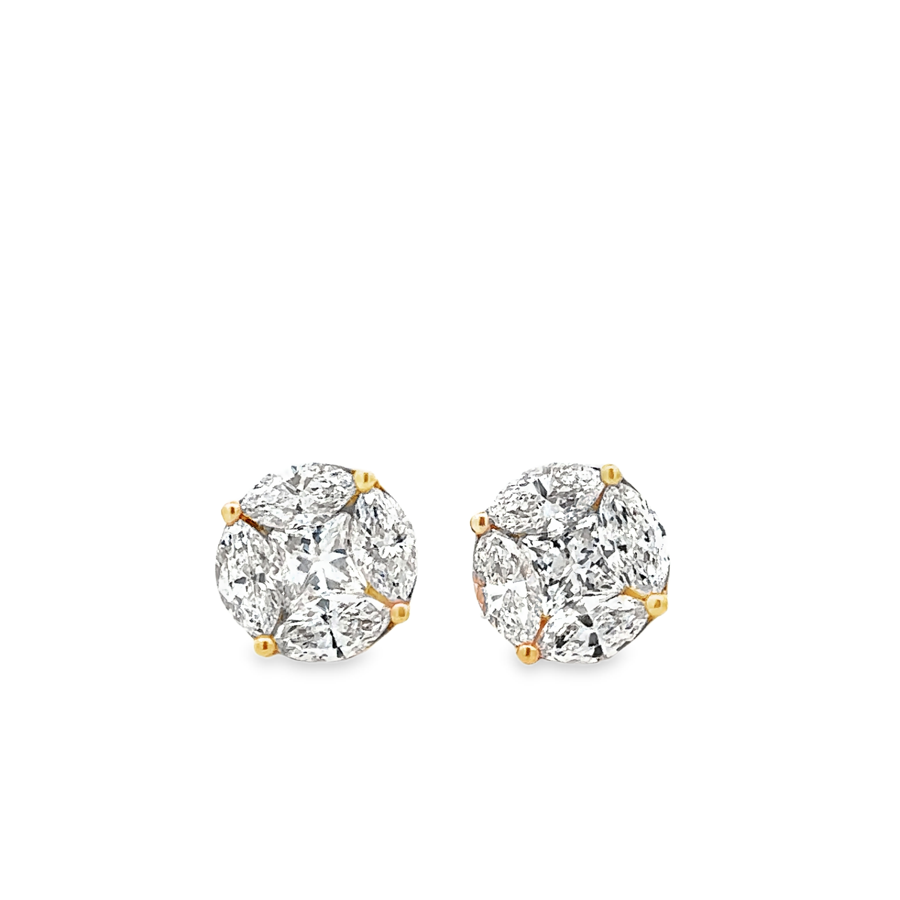 Eurydice 18 Karat Yellow Gold Stud Earring Illusion Setting - 3 Carat Earnut Lab Grown