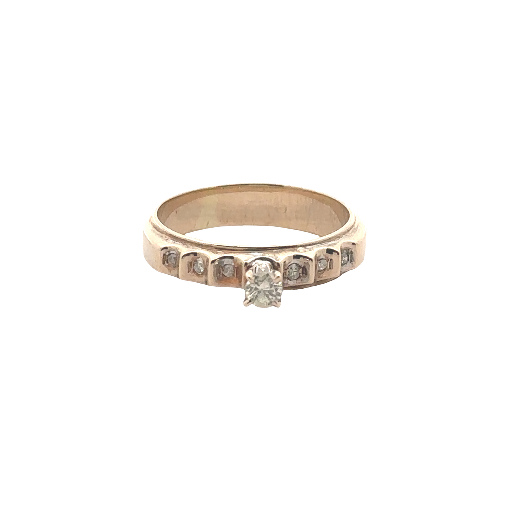 Aurelia Solitaire Ring with Diamond Accents in 14K Two-Tone Gold