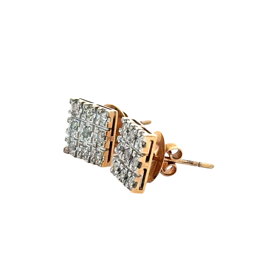 Valeria Square Stud Earrings with Diamond Accents in 14K Two-Tone Gold