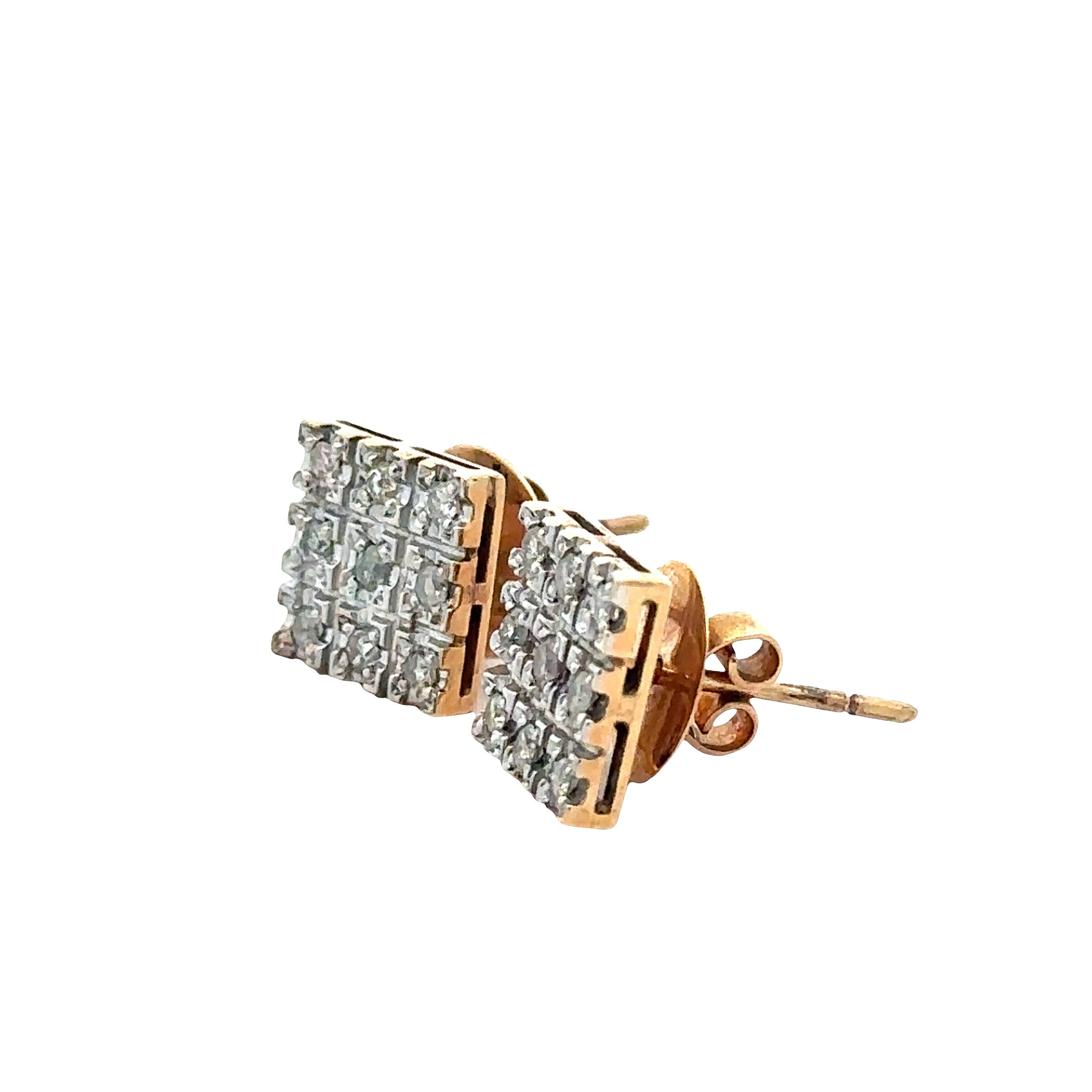 Valeria Square Stud Earrings with Diamond Accents in 14K Two-Tone Gold