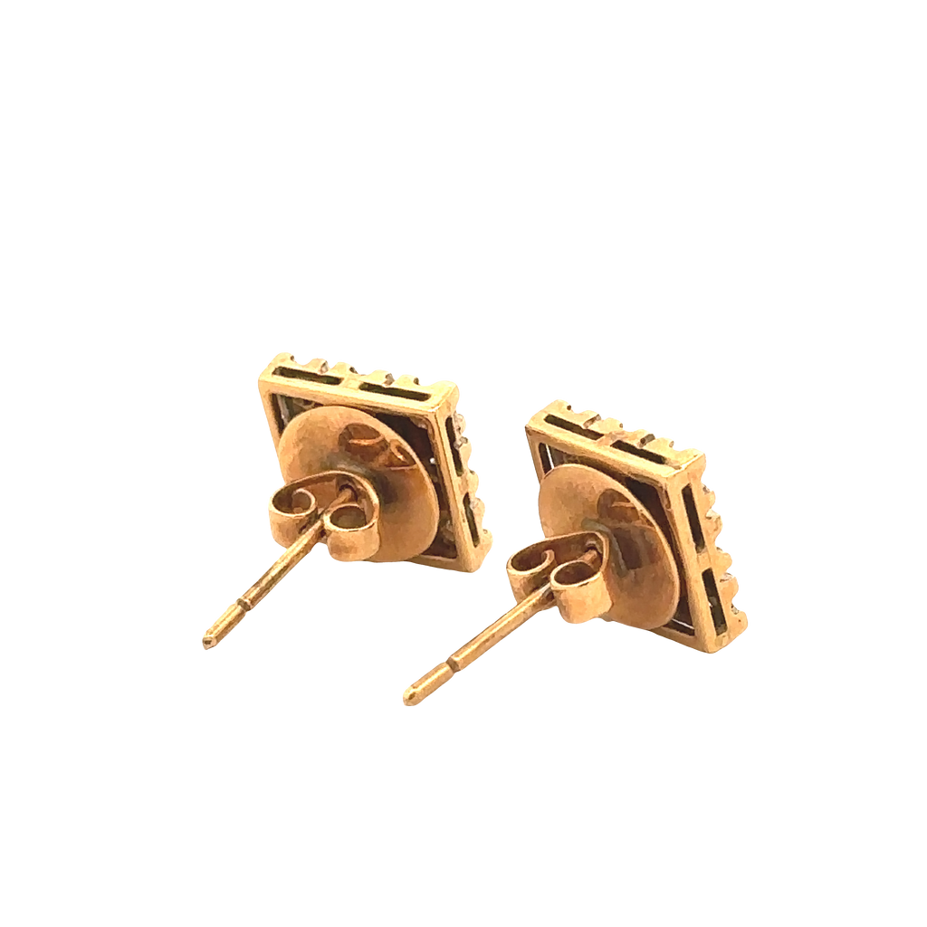 Valeria Square Stud Earrings with Diamond Accents in 14K Two-Tone Gold