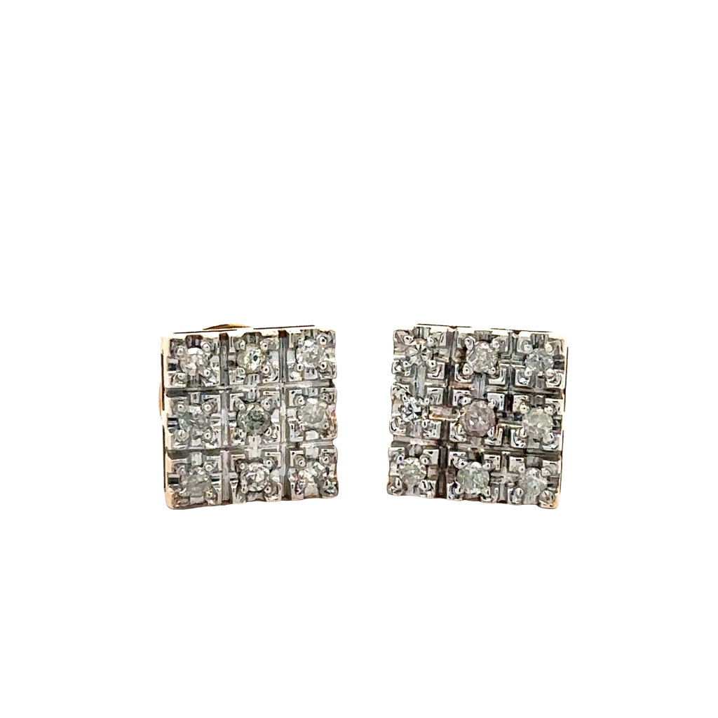 Valeria Square Stud Earrings with Diamond Accents in 14K Two-Tone Gold