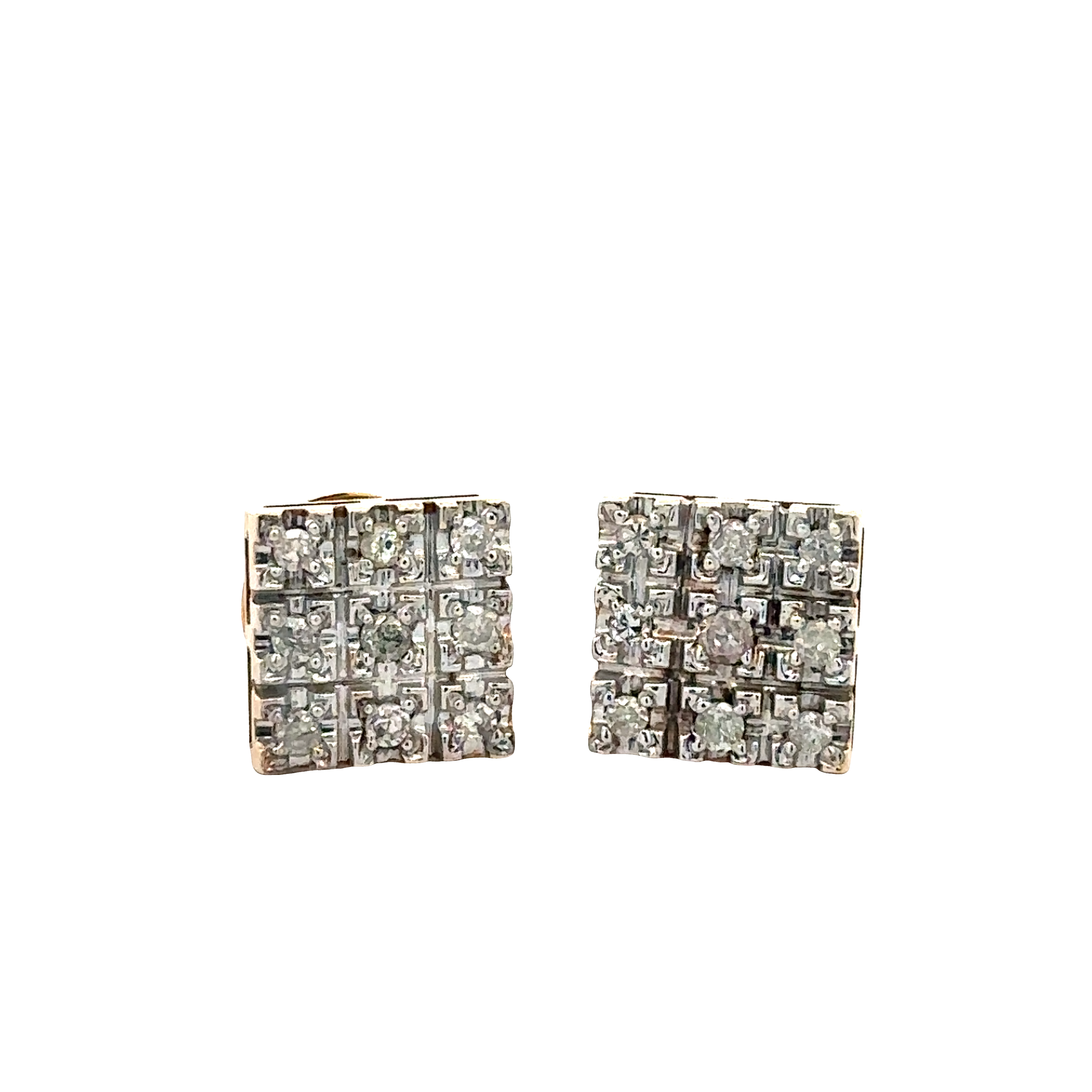 Valeria Square Stud Earrings with Diamond Accents in 14K Two-Tone Gold