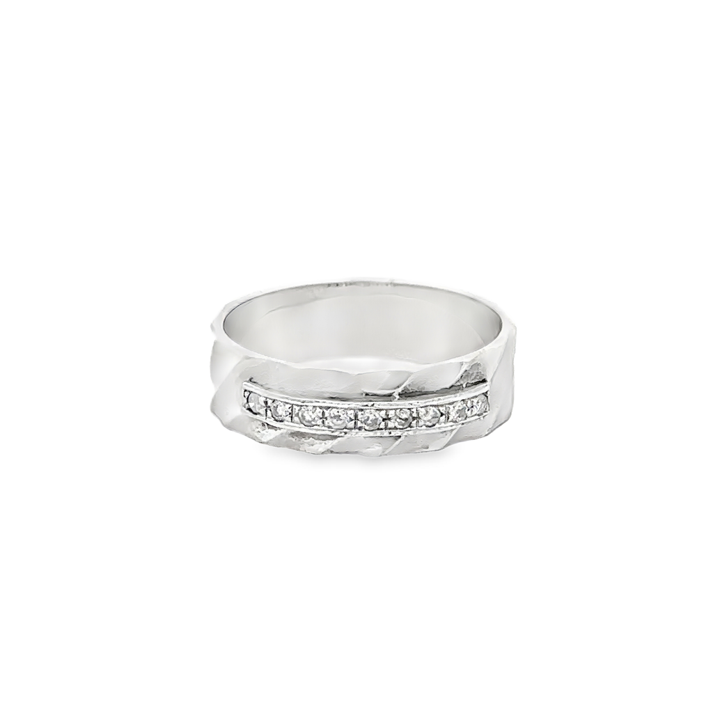 Wedding Ring with Diamond Accents in 14K White Gold