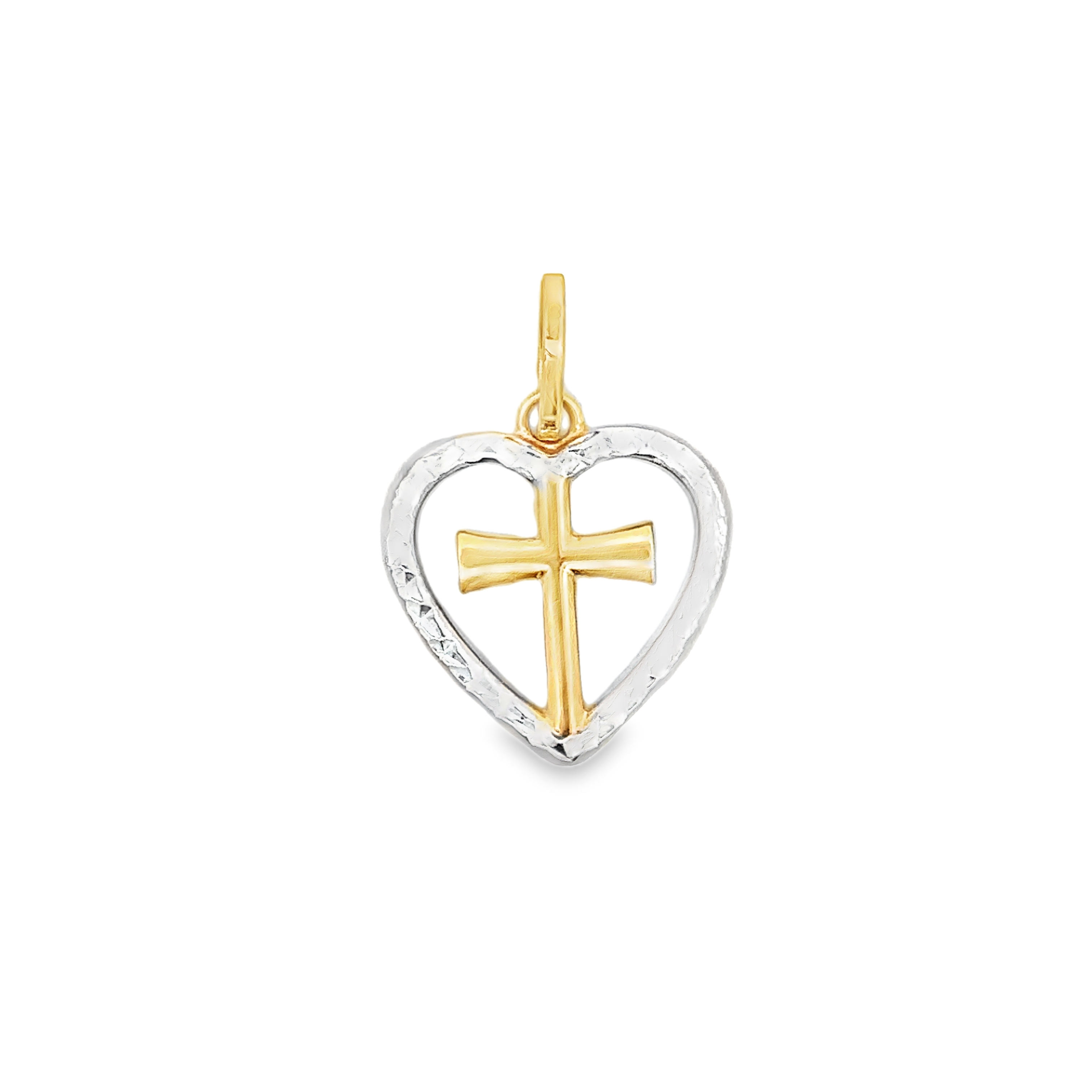 Hera Diamond-Cut Heart Pendant with Cross Design in 18K Two-Tone Gold