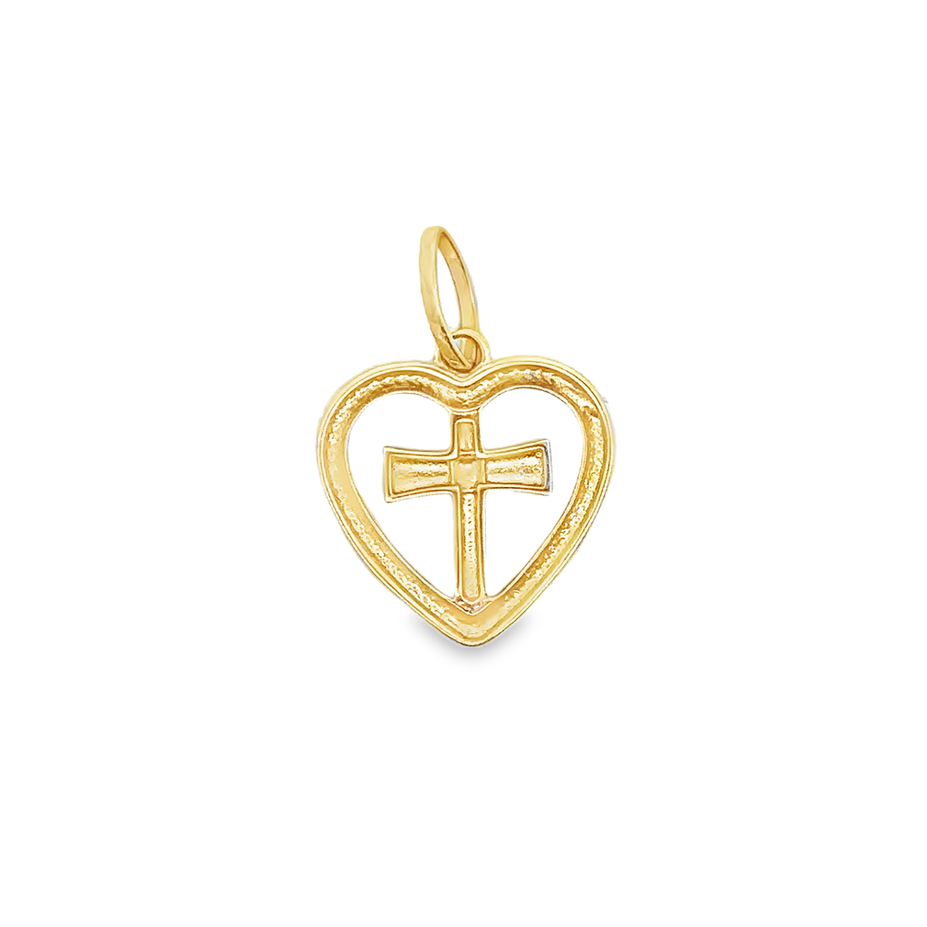 Hera Diamond-Cut Heart Pendant with Cross Design in 18K Two-Tone Gold