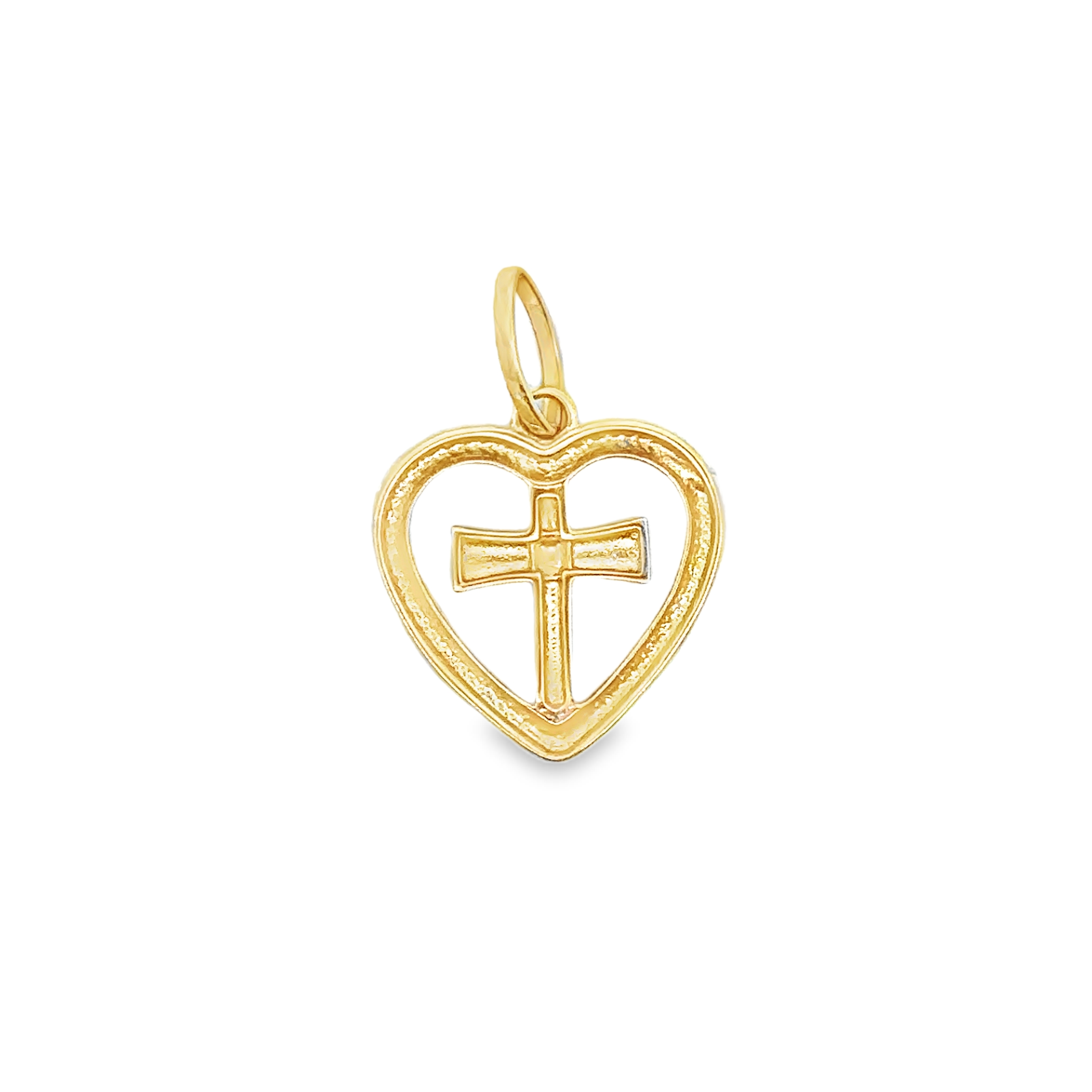 Hera Diamond-Cut Heart Pendant with Cross Design in 18K Two-Tone Gold