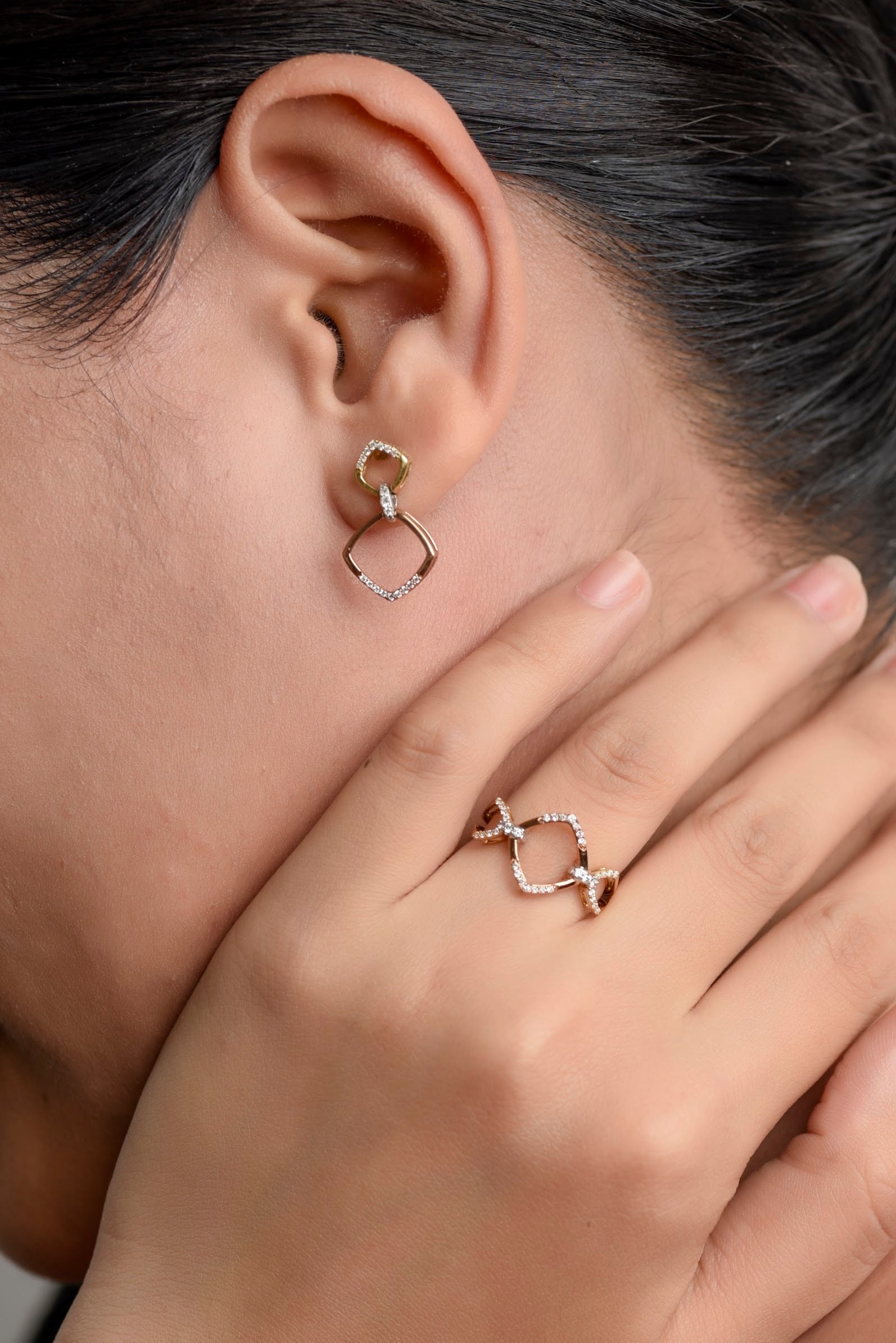 Holly 18k Tri Color Gold with Diamond Dangling Earrings | Ocampo's Fine Jewellery